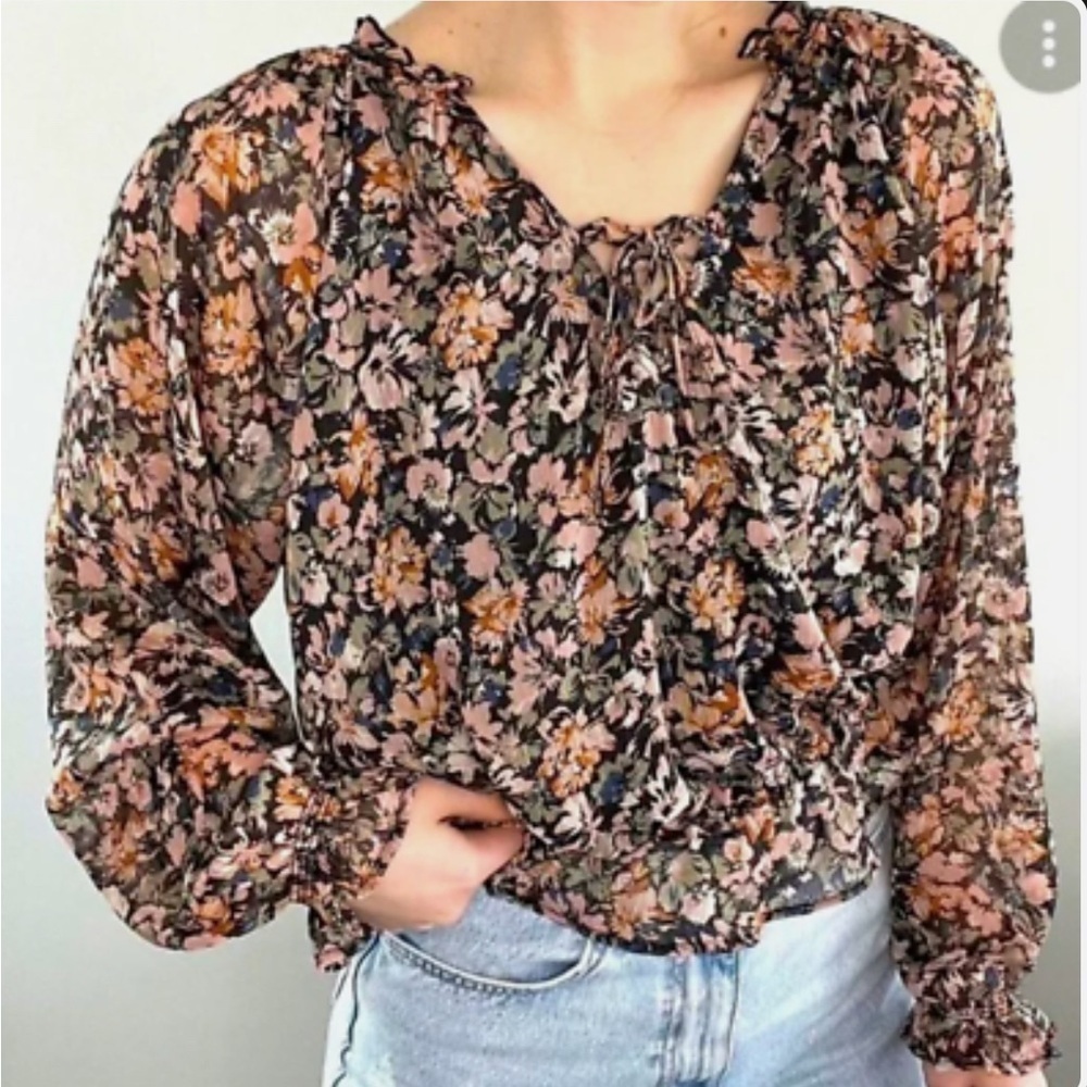 American Eagle NWT Floral‎ Chiffon Metallic Boho Blouse